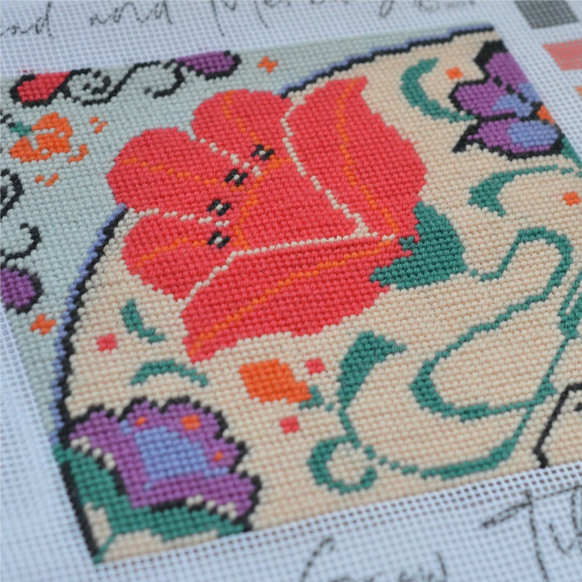 small tapestry kit stitched using tent stitch with tapestry wool