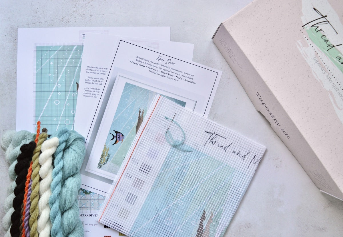 A printed canvas tapestry kit with vibrant colours of appletons crewel wool