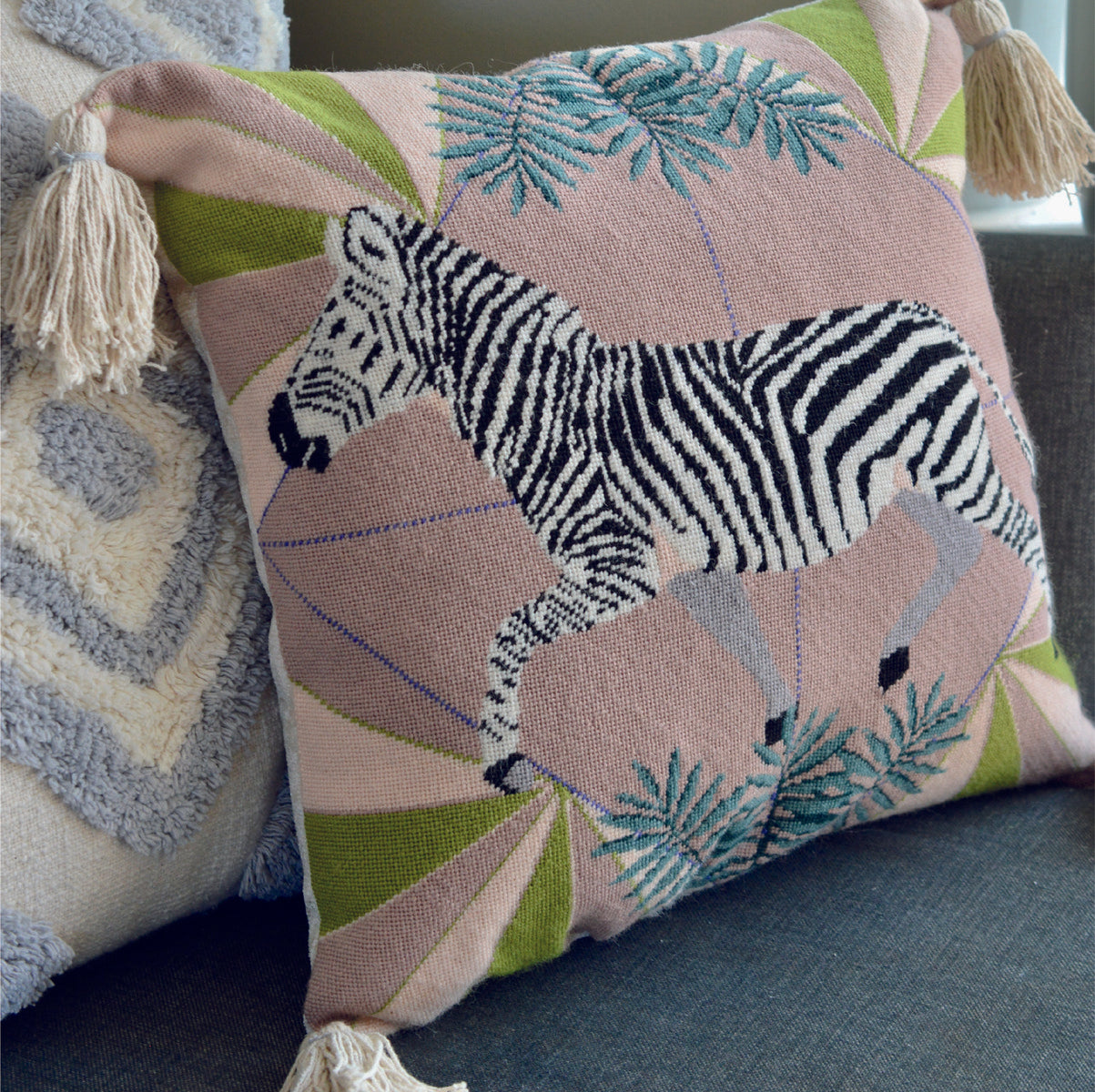 A modern needlepoint tapestry kit with a printed canvas. Featuring contemporary patterns and vibrant colors, offering a creative and stylish project for needlepoint enthusiasts.