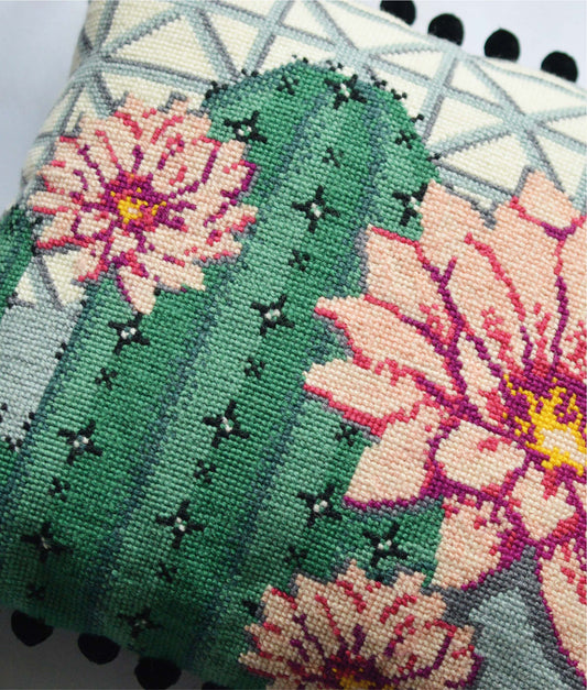 close up of cactus flower tapestry cushion